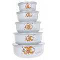 5pcs korean bowl design enamel ice bowl /salad with PE lid